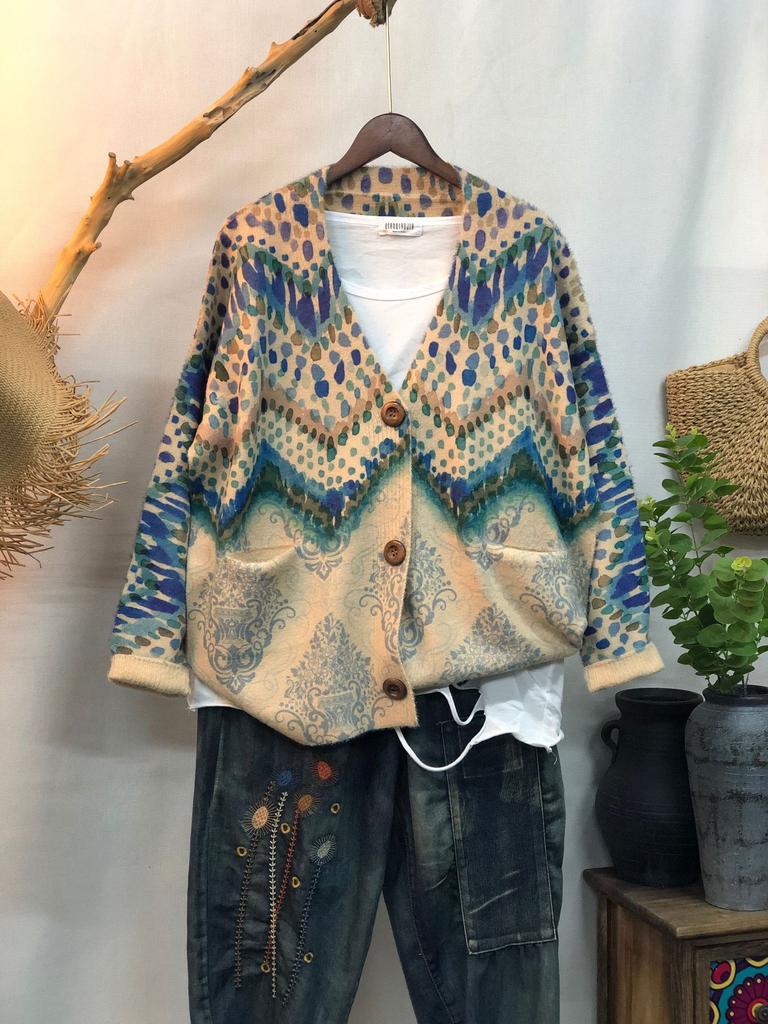 Factory new autumn and winter cute printed imitation mink velvet jacket women's Korean version loose lazy sweater