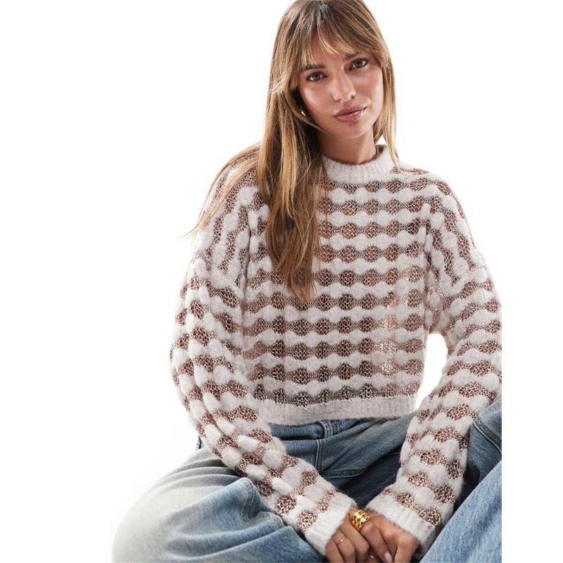 Foreign Trade Original Order Tail Goods British As Mesh Dot Perspective Loose Short Women Knitted Sweater Long Sleeve Top