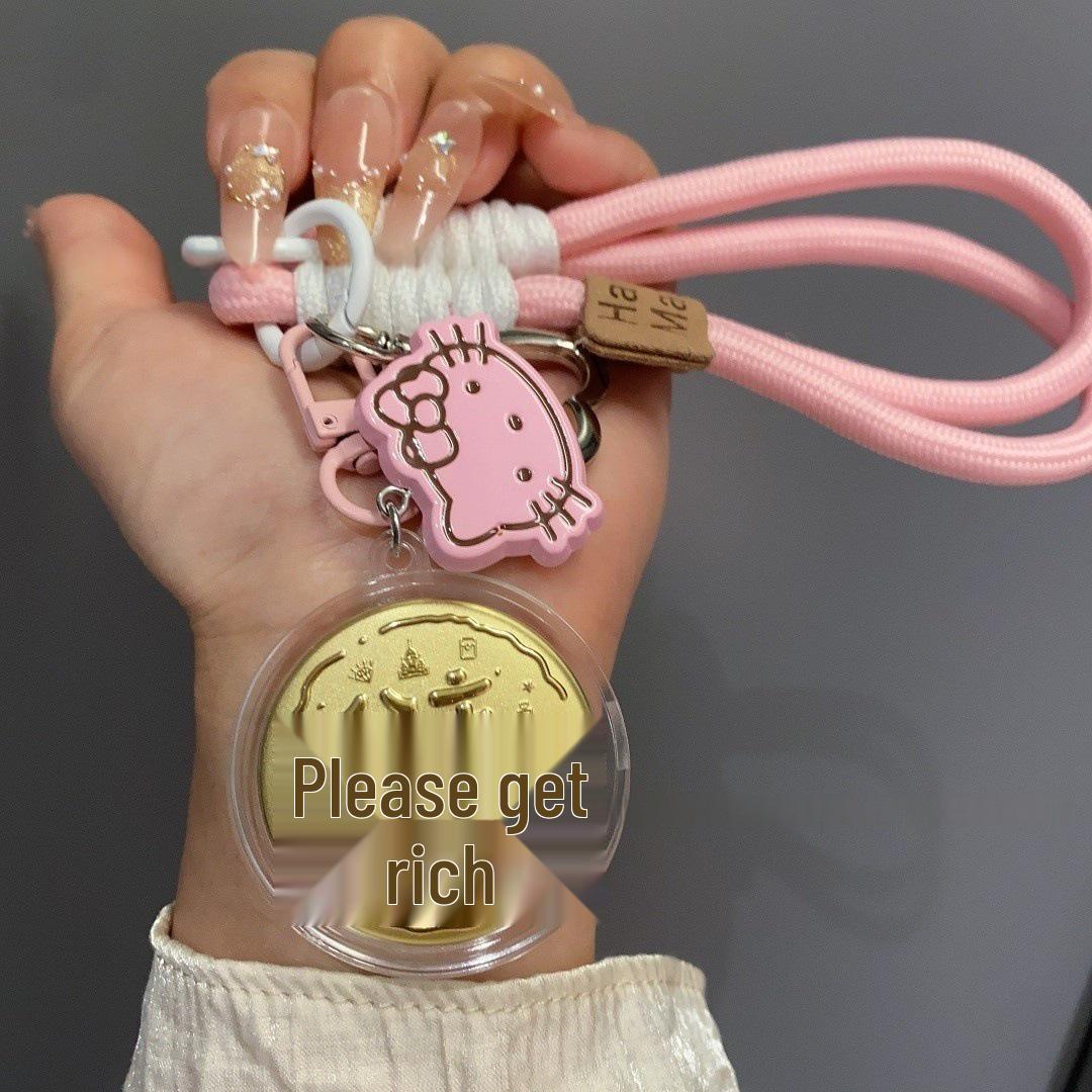 

Gold Hello Kitty Cartoon 999K Solid Gold Cat Pendant Keychain Mobile Phone Charm