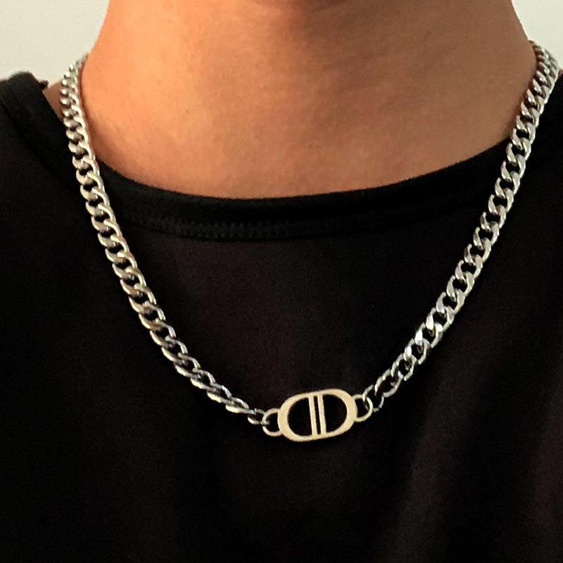 

Titanium Steel Double D Cuban Chain Necklace - Trendy Hip Hop Pig Nose Style for Kids & Men.