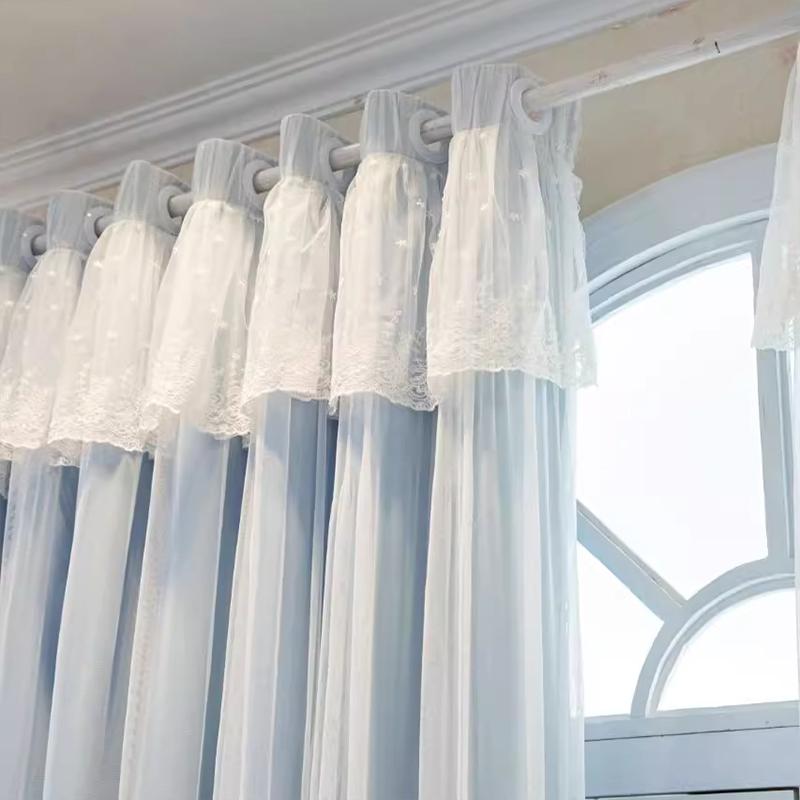 Simple Internet celebrity princess style double-layer gauze bedroom girl curtains balcony bay window blackout curtains