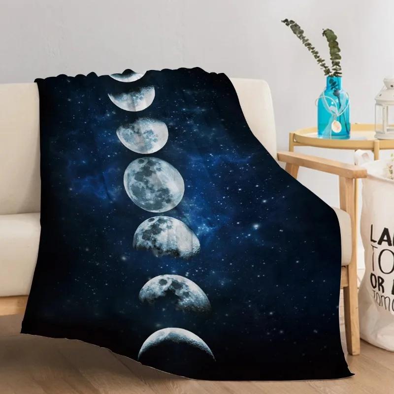 Moon pattern digitalprinted polyester Bedroom velvet flannel soft sofa cover blanket Fleece soft sofa cover blankets for beds