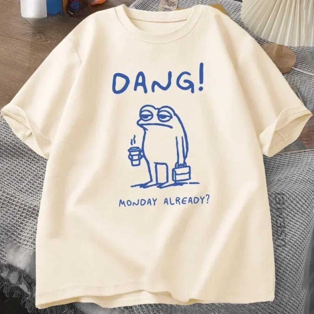 2025 Summer Men's DANG English printed T-shirt with interesting frog pattern short-sleeved high-quality clothing