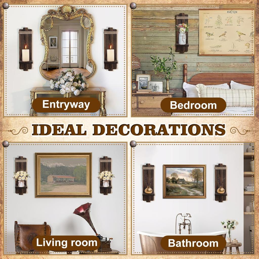 Vintage nástěnná dekorace svícny 2ks Domácí závěsná umělecká dekorace Ručně vyráběné dřevěné svícny do ložnice obývacího pokoje