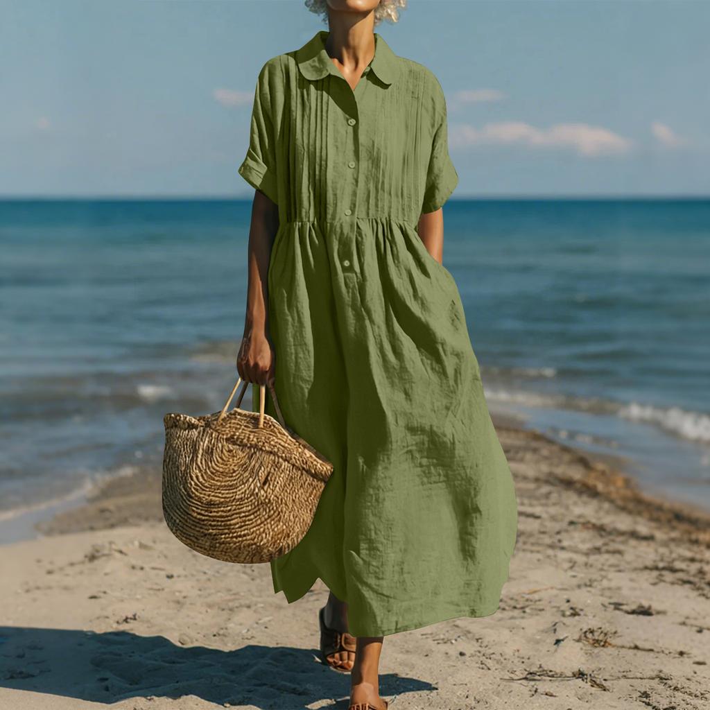 Women's Summer Loose V Neck Short Sleeve Dress, Elegant Dress