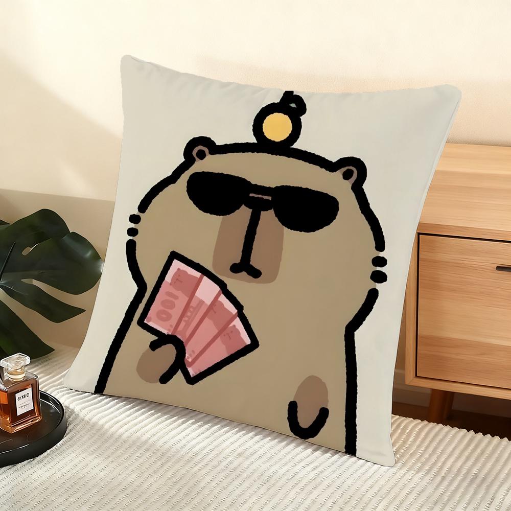 Cushion Cover Silky Short Plush Home Sofa Cushion Cover - Invisible Zipper Home Decoration Cute Animal Cartoon Companion Capybar