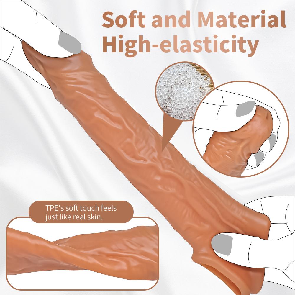 16/20CM Realistic Penis Sleeve Extender Reusable Dildos Condom Delay Ejaculation Dick Enlargement Sex Toys for Men