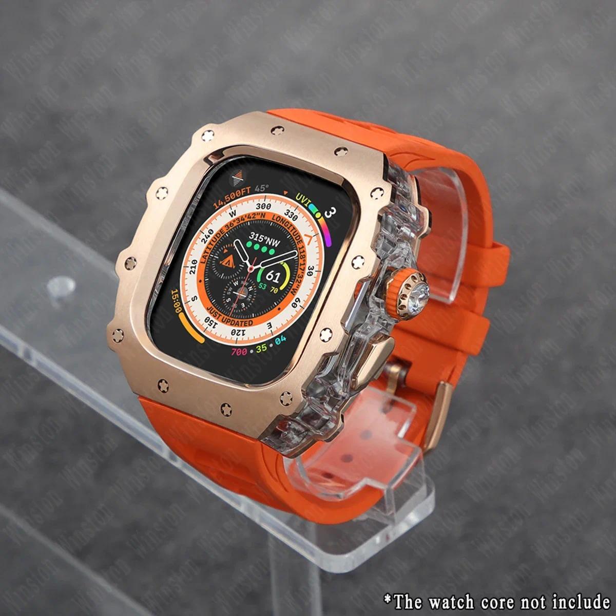 

Розкішний набір для модифікації для Apple Watch Ultra 3/2 49 мм 45 мм 44 мм Силіконовий ремінець Корпус з нержавіючої сталі IWatch Series 9 8 7 6 5 Мод For Series 654 44mm