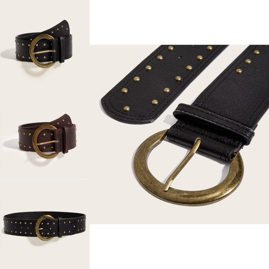 Punk Style Rivet Leather Belt With Alloy Buckle For Casual Fashion Accessories