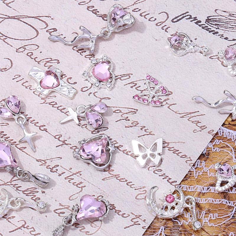 WTEMPO 24PCS Mixed Colorful Nail Charms Elegant Mini Nail Art Decorations Kit Arious Pattern Designs DIY Crafts Making Supplies Like Phone Cases Bags