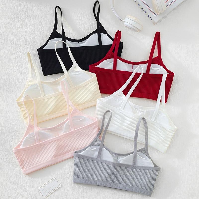 Cotton Training Bra for Girls, Puberty Stage 1&2 Camisole Vest, Thin Wireless Bra for Kids 10-14 Years Old
