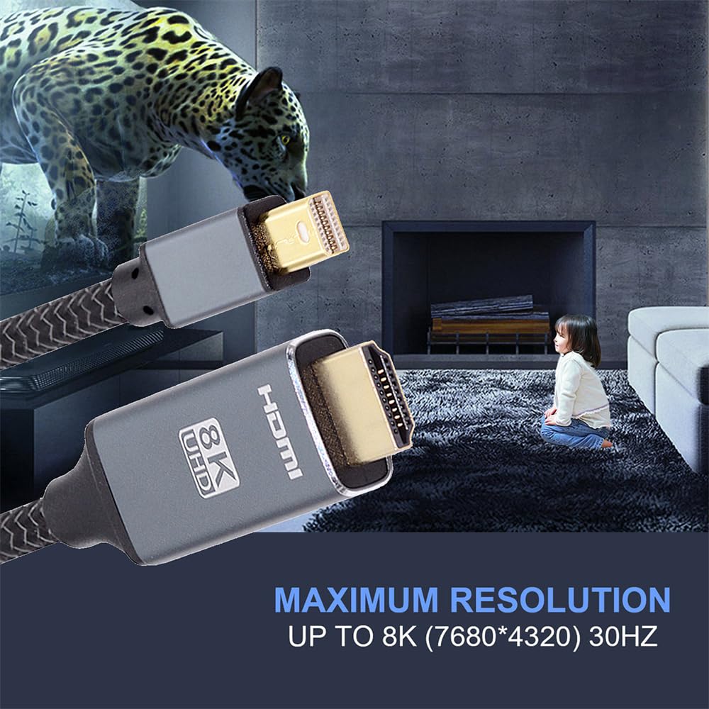 cablecc 8K 60Hz to HDMI Male Mini DisplayPort Source to HDMI Display UHD 4K Monitor Mini-DP 1.4 2.0 Cable, 1.8M