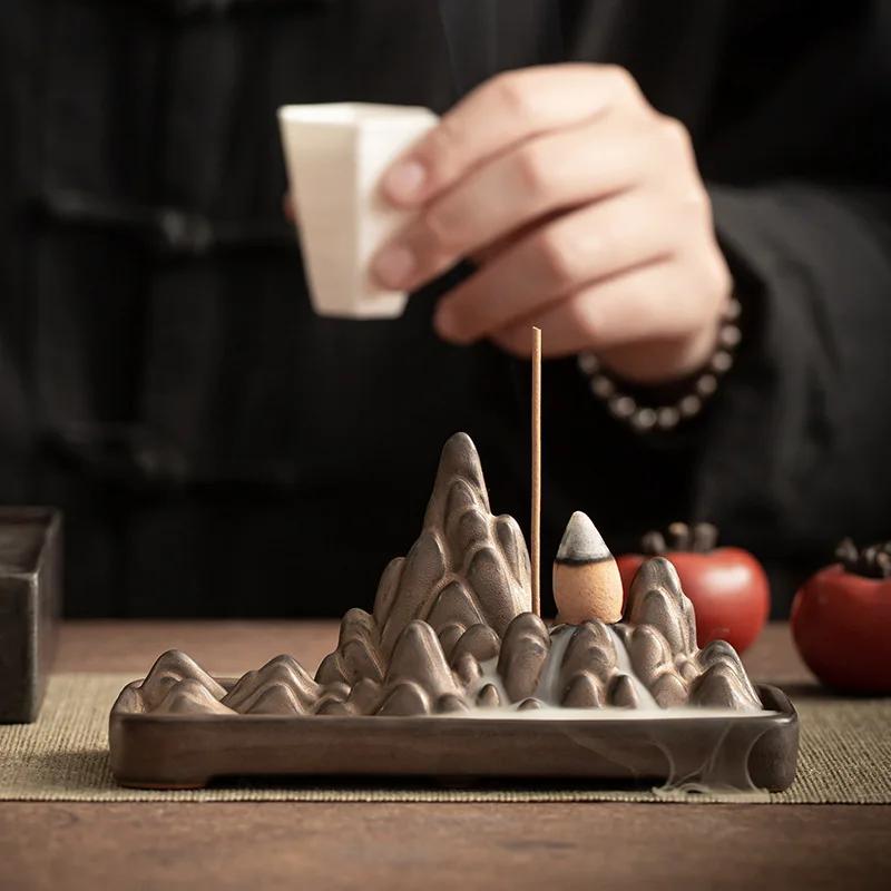 Chinese Back Flow Incense Burner Household Ceramic Rockery Wire Incense Insert Creative Desktop Incense Burner Decoration