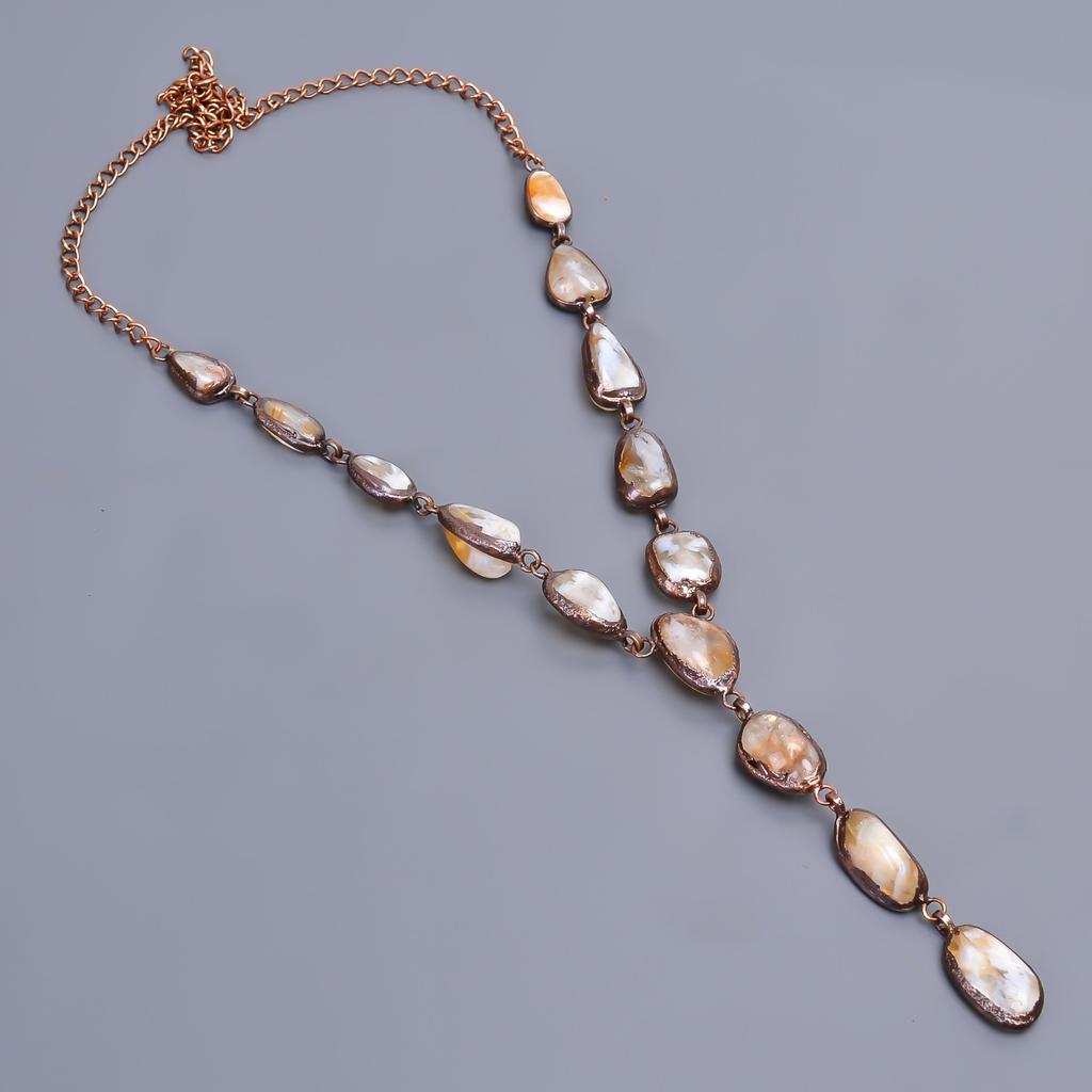 Natural Citrine Rough Copper Birthday Gift Chain Electroformed Necklace Jewelry V-20