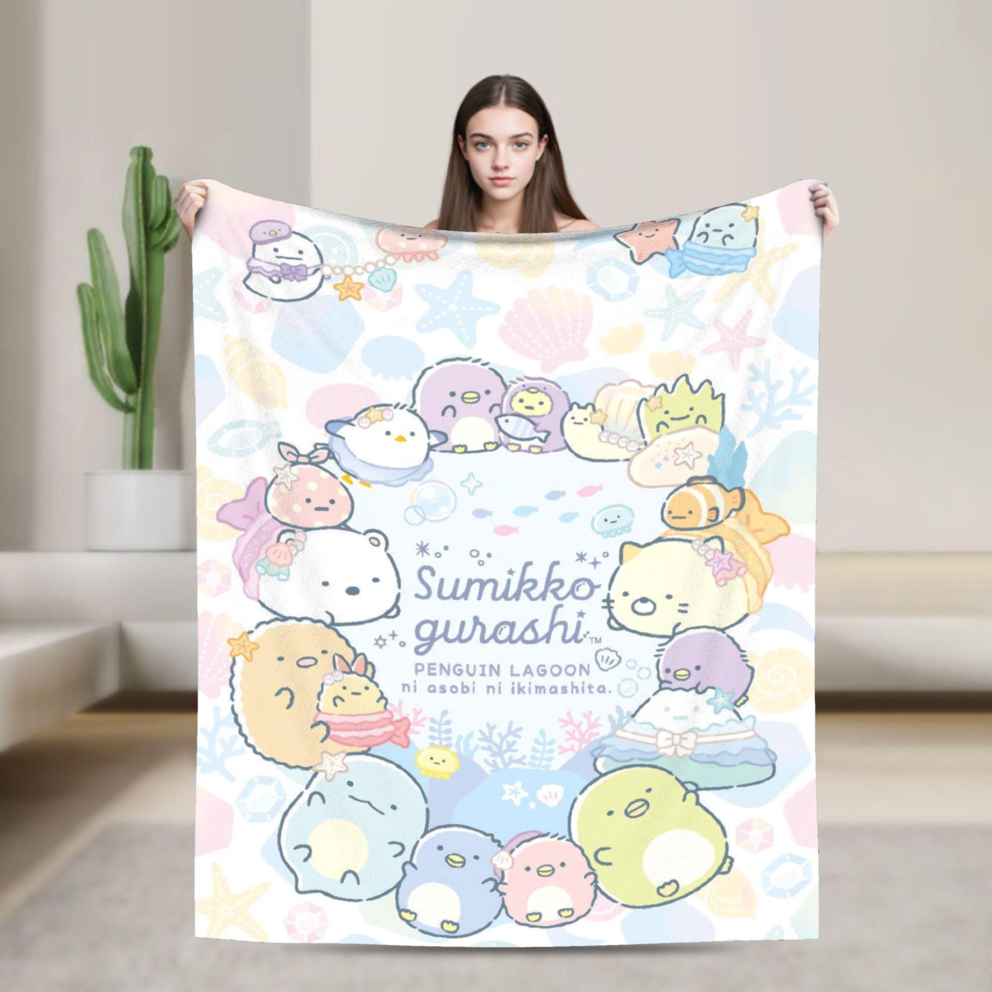 

Sumikko Gurashi Cartoon Coral Fleece Plush Throw Blanket Shirokuma Penguin Bedding Knitted Blanket Office Super Soft Portable 30x40in