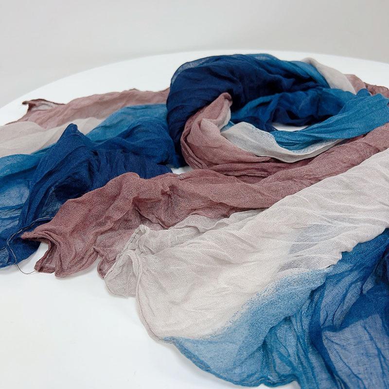 Retro Pleated Color Matching Gradual Change Scarf Soft Versatile Slender Silk Scarf Women'S Warm Neck Scarf Shawl