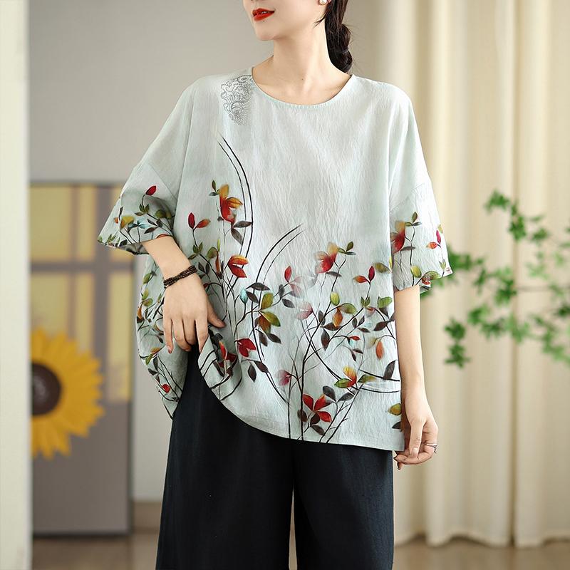 DIMANAF 2026 Große Größen Neues T-Shirt Damen T-Shirts Blumenmuster Locker Lässig Rundhals Damen Oberteile Blusen Hemden Oversize Sommer