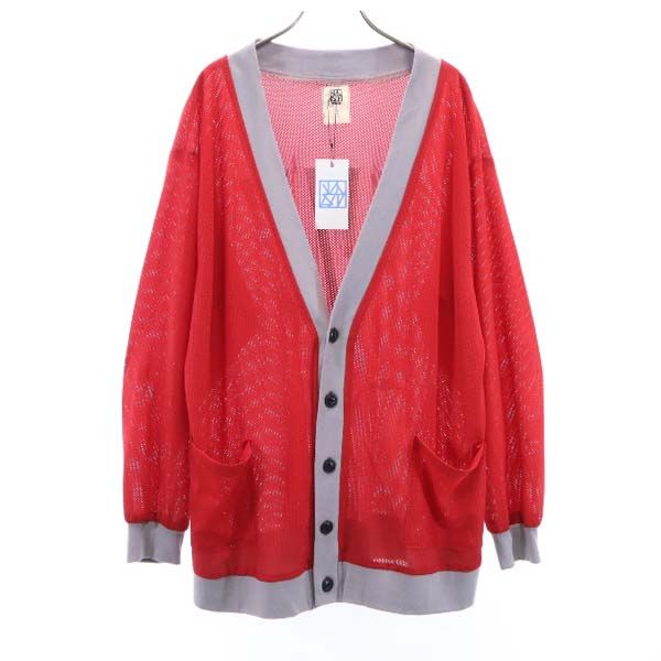 unused VAST222 19ss made in Japan Long sleeve mesh cardigan 2 red x gray Men's Used