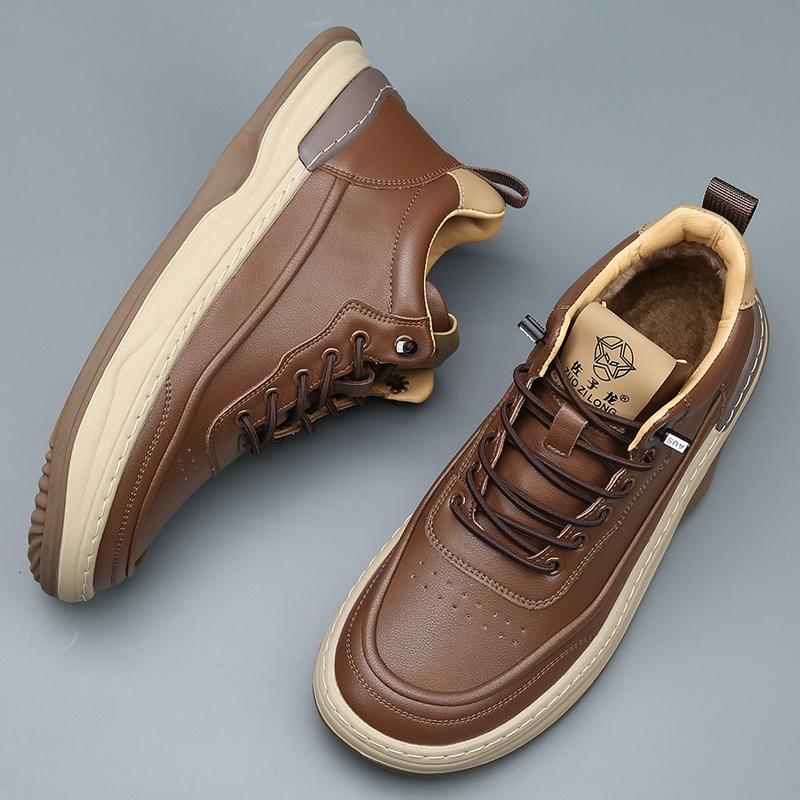 Fashion Fashion Lace-Up Male Casual Shoes Non-Slip Male Sneakers New Classic Skate Shoes Men Genuine Leather Men Winter Plush Snow Flats