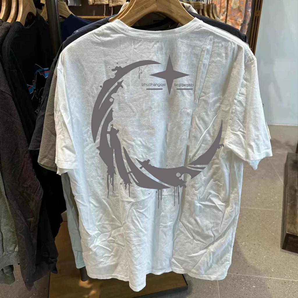 Cotton Round neck trendy tops, fashionable and versatile men's T-shirts, loose printed short sleeves for couples
