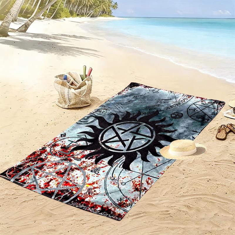 Pentagram Supernatural Print Beach Towel, Large Soft Quick Dry Towel for Beach Camping Swimming