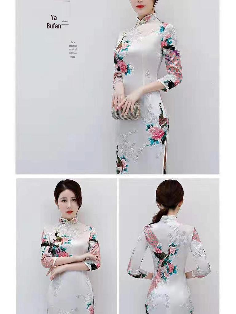 Elegante Abito Cheongsam Manica Corta Taglie Forti - Moda Retrò per Passerella e Uso Quotidiano