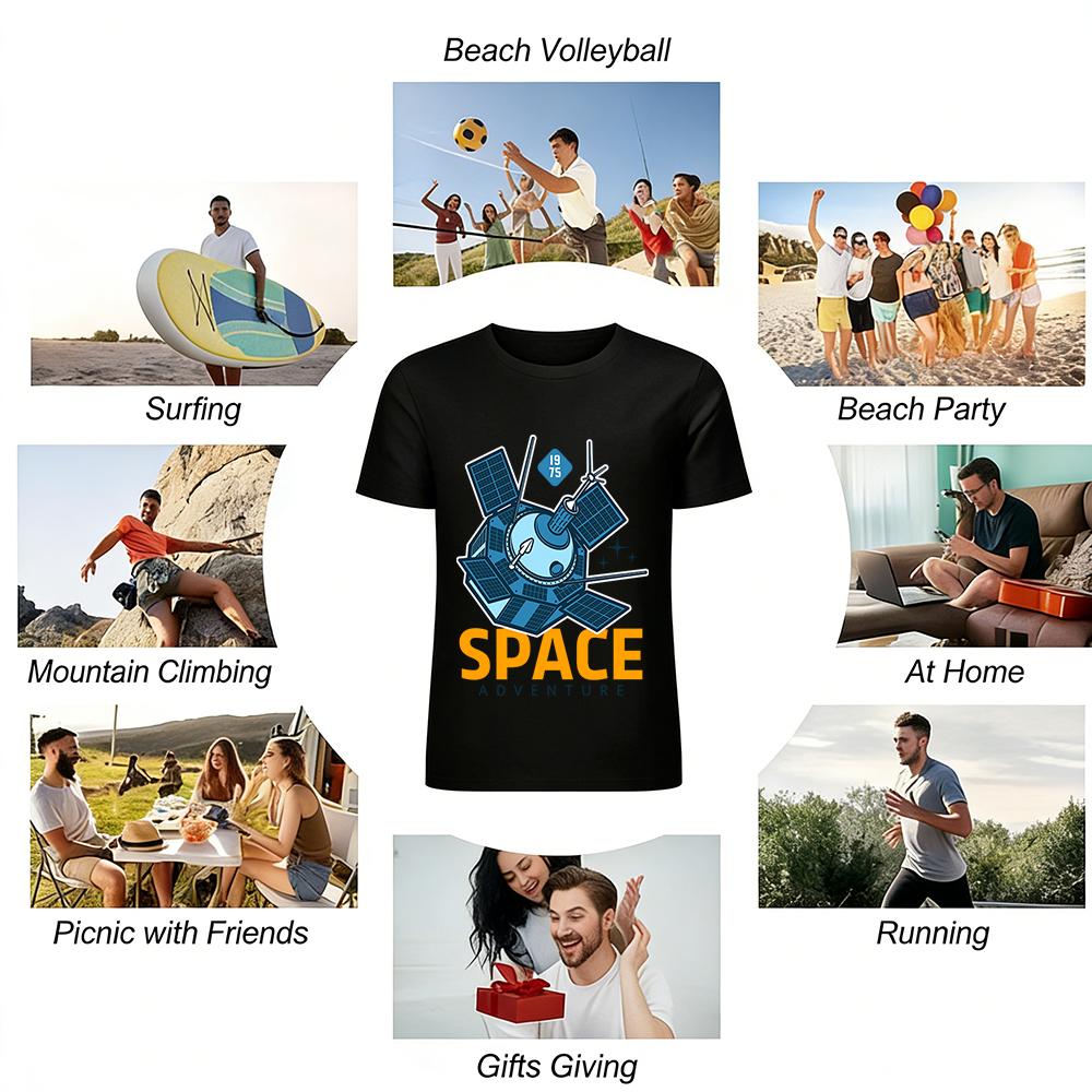Vintage 1975 Space Adventure Satellite Graphic Casual Top Pure Cotton T-shirt