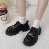Black Small Leather Shoes Women's Spring Thick Heel Thick Sole Mary Jane Leather Surface Word with High Heels Waterproof Table Jk Loafers