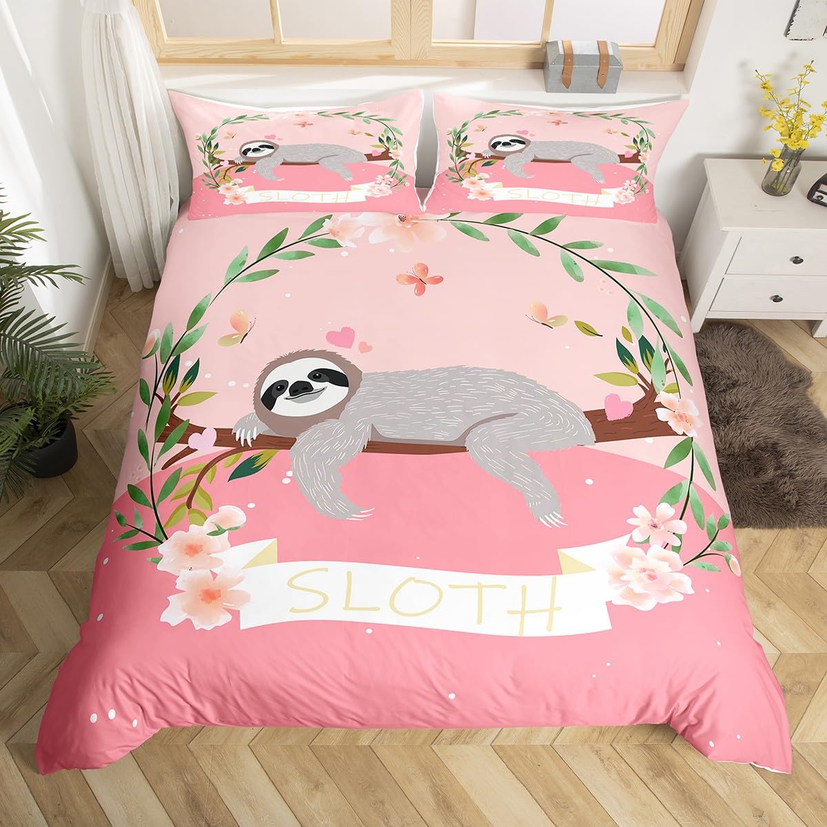 

Cute Sloth Duvet Cover Cartoon Sloth Bedding Set Twin Queen for Boys Girls Teens Room Dorm Decor Kawaii Animal Comforter Cover EU Single(135*200cm)3pcs