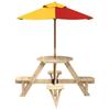 4 Child Picnic Table with Sun Umbrella Round Pine Wood