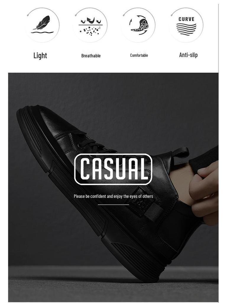 Men's High-Top Leather Winter Shoes, Velvet-Lined Martin Boots, Korean-Style Casual Sneakers