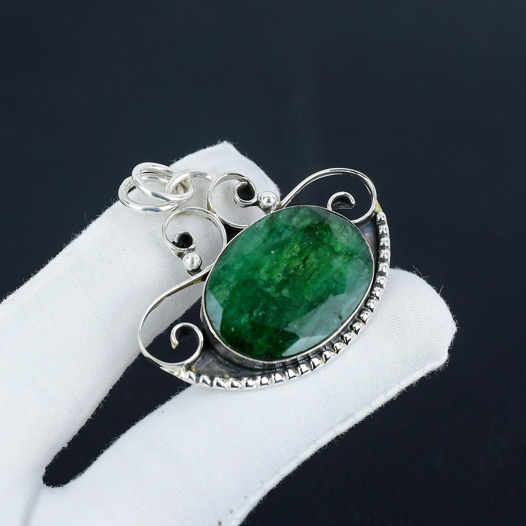 Dainty Emerald Gemstone Silver Pendant In 925 Sterling Silver - Handmade Design, Everyday Wear Jewelry Easter Gift