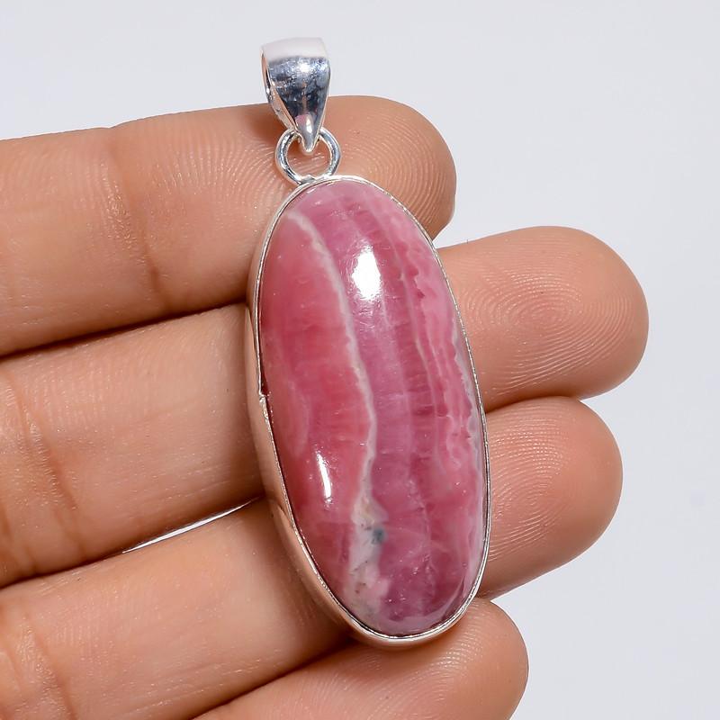 

Amazing Top Grade Qualite 100% Natural Rhodochrosite Oval Shape Ethnic Style Handmade Jewelry 925 Steling Silver Plated Pendant 1.7 WSJ4973 1.7