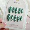Set of 24 Premium Green Almond Press-On Nails with Cracked Lightning Design - European & American Style