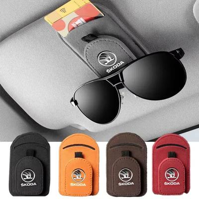Multifunction Car Sun Visor Glasses Clip Magnetic Sunglasses Holder for Skoda Karoq Rapid Fabia Kamiq Yeti Octavia Superb Kodiaq