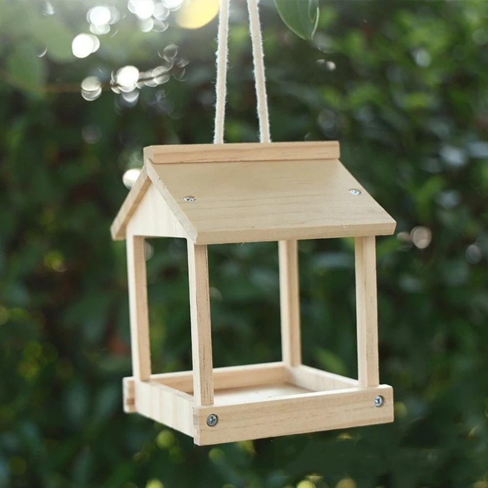 Wooden Bird Feeder House Rustic Open Bird Feeder Bird Accessories Hummingbird Feeders  Balcony