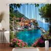 1pc Cinque Terre Italy Village Shower Curtain - Vibrant Coastal Cliffs, Colorful Houses & Hydrangeas Scenic View, Durable Polyes