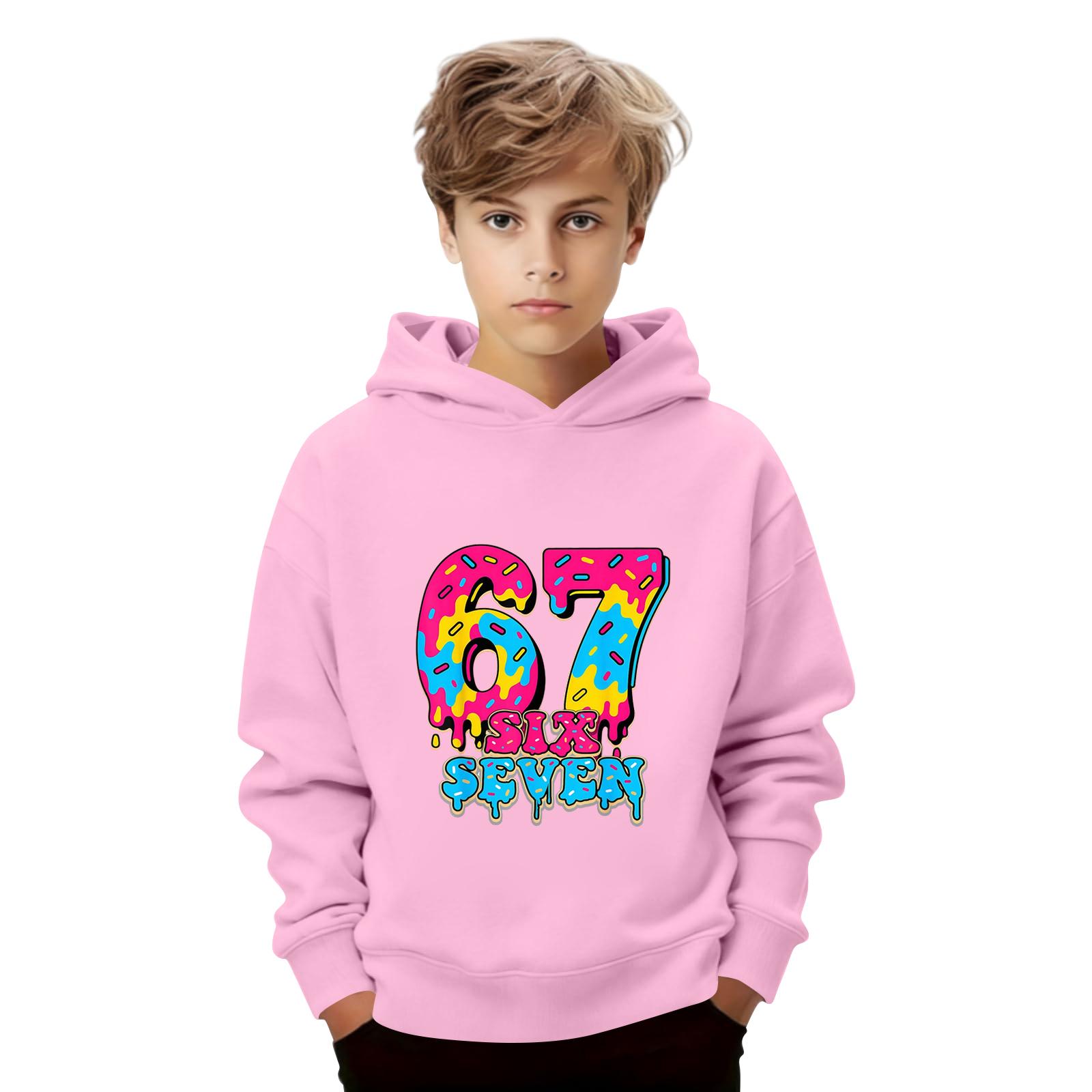 Choose one Kinderen Lange Mouw Losse Pullover Letterprint Trekkoord Capuchon Sweatshirt 150 roze
