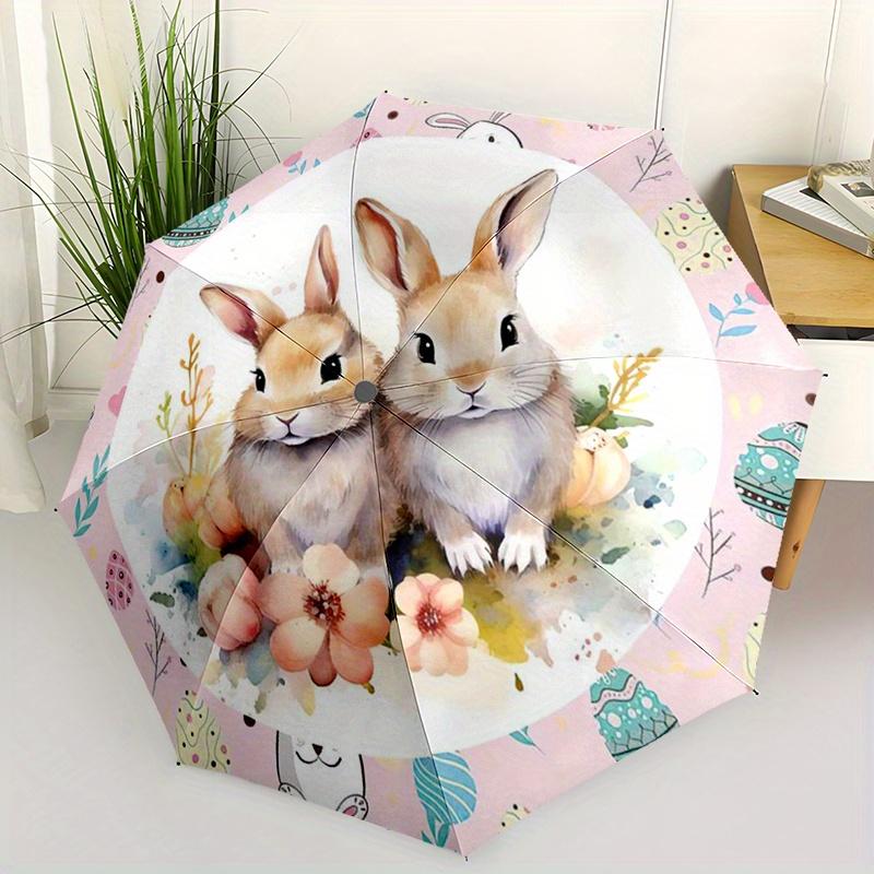 Elegant Bunny Design Automatic Folding Umbrella Compact Lightweight For Outdoor Adventurest63