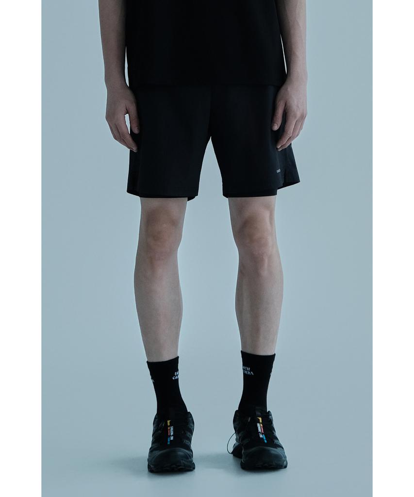 Eolseukamela [2-Pack] 2-In-1 Active 7-Inch Shorts_Half & Long Tights_Black