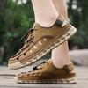 Men Sandals New Elastic Band Leather Hollow Breathable Comfortable Lightweight Summer Outdoor Beach Walking Sandals for Teen