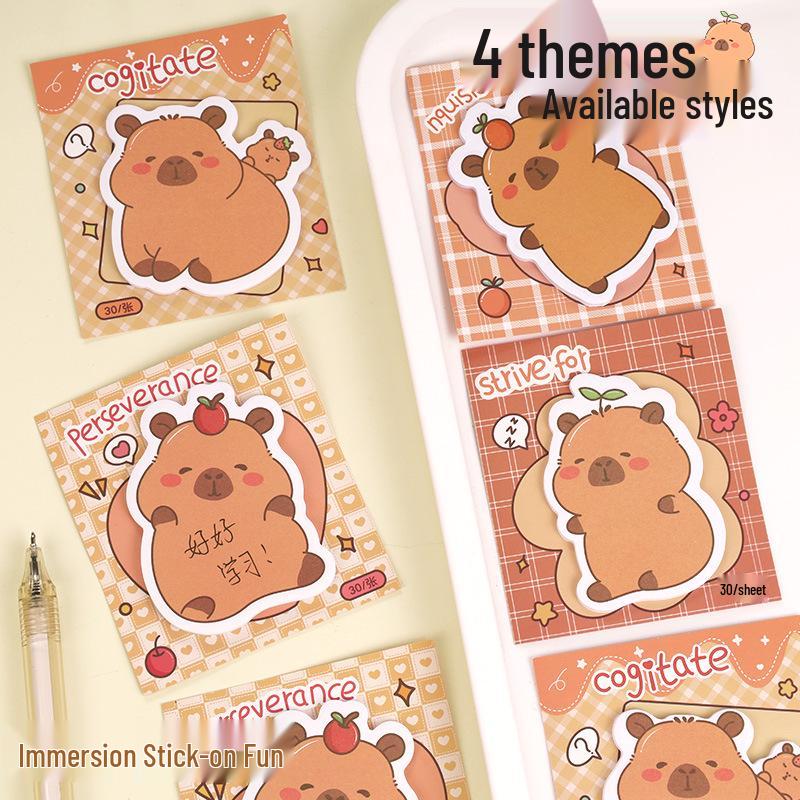 Creative Capybara Cartoon Sticky Note Pad - Reusable Memo Stickers for Students