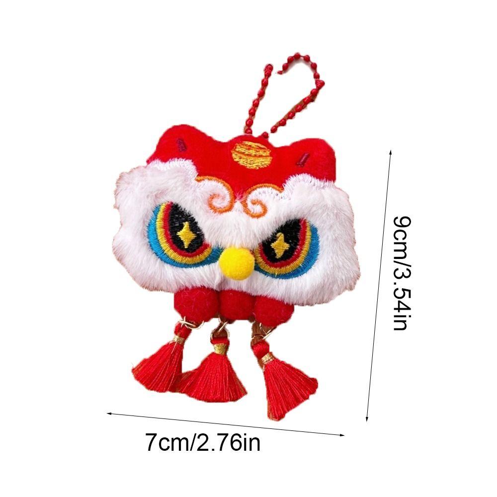 Lion Awakening Chinese New Year Plush Keychain Tassel Lion Dance Brooch Cute New Year Badge  Unisex
