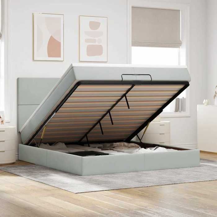 VidaXL Ottoman Bed Frame with Light Grey Mattress 200x200 Cm Velvet 3313421