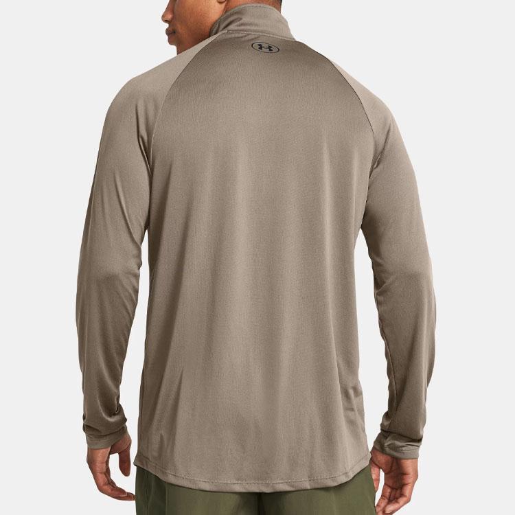 Under Armour Solid Logo Half-Zip Design Long Sleeve T-Shirt Men Tops Gray-Brown 1328495-200