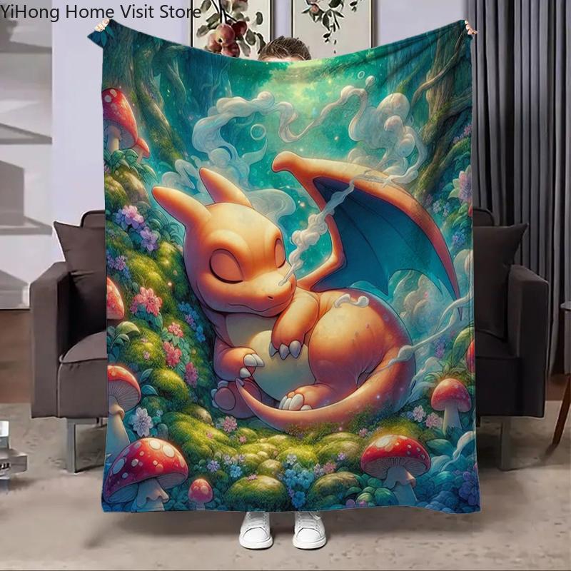 Charizard Pokemon Japan Cartoon Flannel Blanket Fluffy Children and Adults Sofa Plush Bedspread Throw Lunch Blanket for Sofa Bed