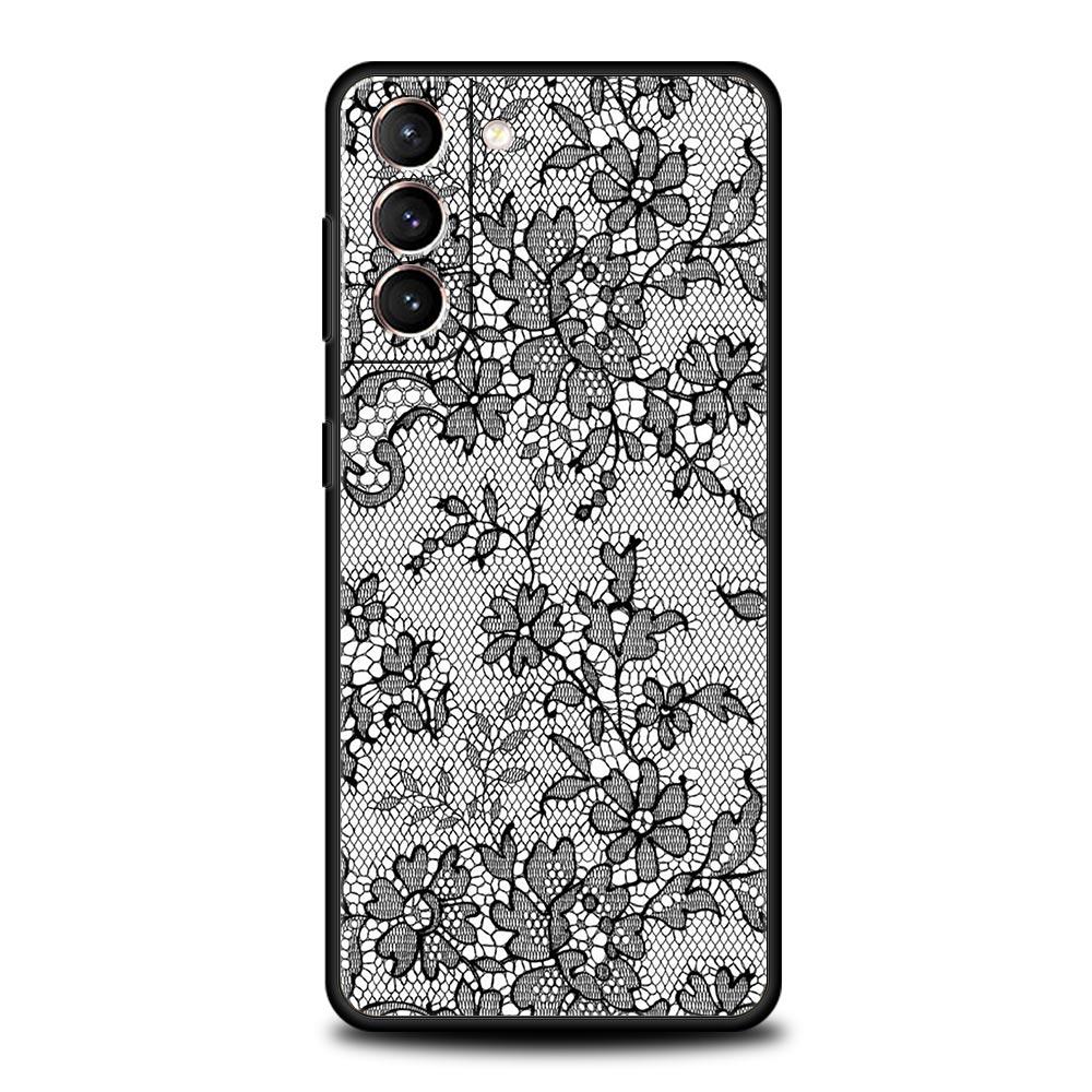 Lace Printed Soft Phone Case For Samsung Galaxy S25 Edge S24 Plus S23 FE S22 S21 S20 Ultra 5G S10 Black Protect Cover