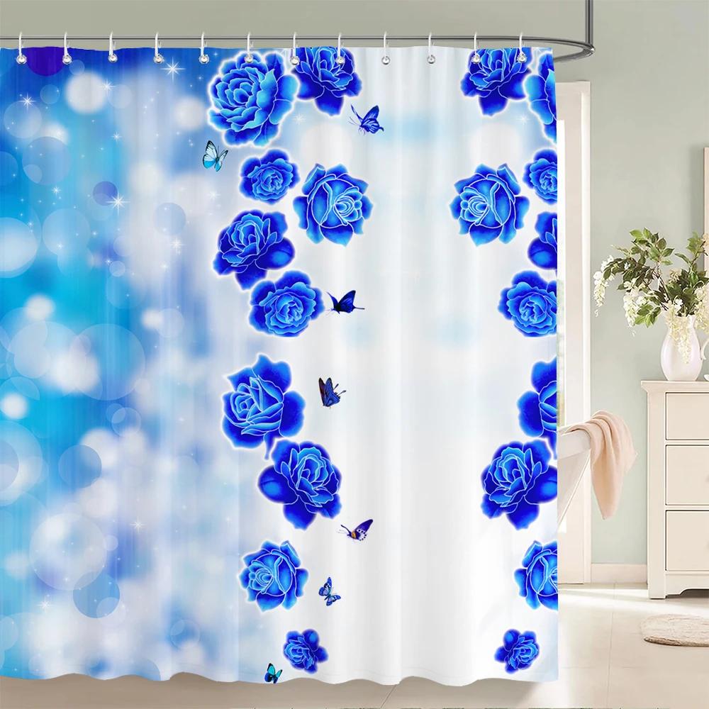 Flower Butterfly Tulip Bath Curtain Waterproof Fabric Shower Curtains Floral Leaf Bathtub Screen for Bathroom Home Decor