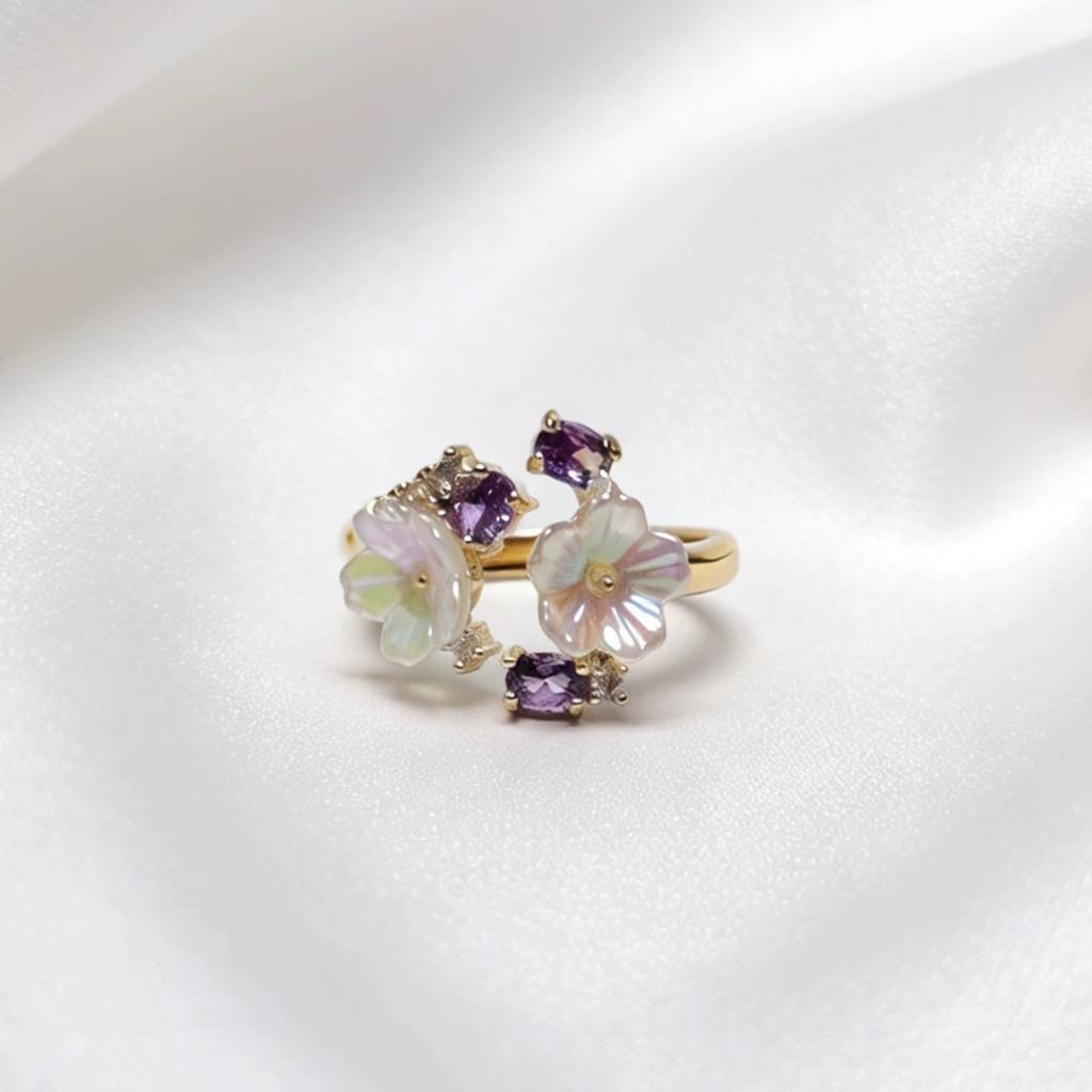 New Fashion Crystal Zircon Rings Sweet Flower Leaf Butterfly Adjustable Open Rings Female Wedding Engagement Jewelry Gift
