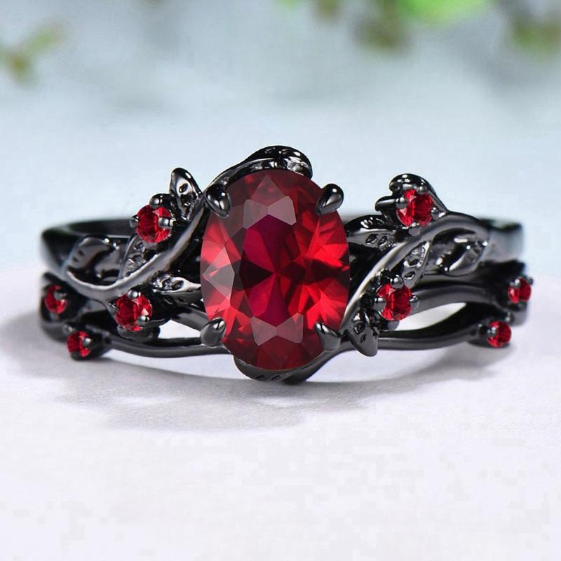 

2pcs Assortment Vintage Red Crystal Rings Gun Black Rose Branch Cross Pair Ring Punk Zircon Fashion Jewelry Gift 6